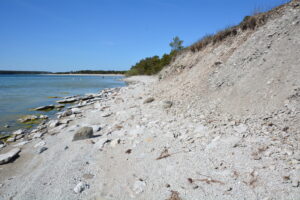 Erosion längs stranden vid Furilden, nordöstra Gotland.